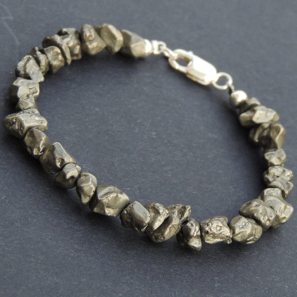 Men's Women Natural Pyrite Sterling Silver Bracelet 925 Clasp DiyNotion Handmade BR514