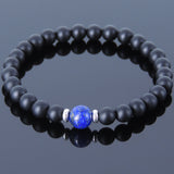 Men's Women Matte Black Onyx Lapis Sterling Silver Bracelet 925 Spacers DiyNotion Handmade BR516