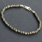 Men's Women Natural Pyrite Sterling Silver Bracelet 925 Clasp DiyNotion Handmade BR517