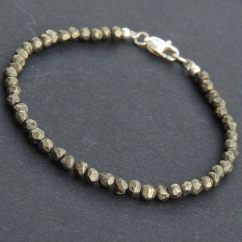 Men's Women Natural Pyrite Sterling Silver Bracelet 925 Clasp DiyNotion Handmade BR517