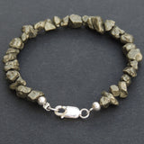Men's Women Natural Pyrite Sterling Silver Bracelet 925 Clasp DiyNotion Handmade BR514