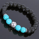 Lava Rock Turquoise Tibetan Silver Bracelet Lotus Bead Yoga Mala for Men Women DiyNotion Handmade T079