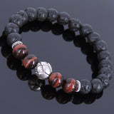 Lava Rock Red Tiger Eye Tibetan Silver Bracelet Lotus Bead Yoga Mala for Men Women DiyNotion Handmade T080