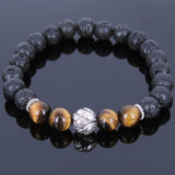 Lava Rock Tiger Eye Tibetan Silver Bracelet Lotus Bead Yoga Mala for Men Women DiyNotion Handmade T081