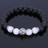 Lava Rock White Howlite Tibetan Silver Bracelet Lotus Bead Yoga Mala for Men Women DiyNotion Handmade T084