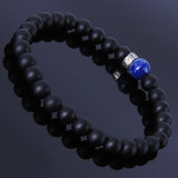 Men's Women Matte Black Onyx Lapis Sterling Silver Bracelet Gemstone DiyNotion Handmade BR193