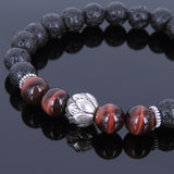 Lava Rock Red Tiger Eye Tibetan Silver Bracelet Lotus Bead Yoga Mala for Men Women DiyNotion Handmade T080