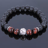 Lava Rock Red Tiger Eye Tibetan Silver Bracelet Lotus Bead Yoga Mala for Men Women DiyNotion Handmade T080