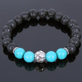 Lava Rock Turquoise Tibetan Silver Bracelet Lotus Bead Yoga Mala for Men Women DiyNotion Handmade T079