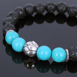 Lava Rock Turquoise Tibetan Silver Bracelet Lotus Bead Yoga Mala for Men Women DiyNotion Handmade T079