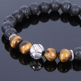 Lava Rock Tiger Eye Tibetan Silver Bracelet Lotus Bead Yoga Mala for Men Women DiyNotion Handmade T081