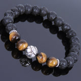Lava Rock Tiger Eye Tibetan Silver Bracelet Lotus Bead Yoga Mala for Men Women DiyNotion Handmade T081