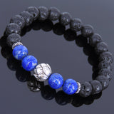 Lava Rock Lapis Tibetan Silver Bracelet Lotus Bead Yoga Mala for Men Women DiyNotion Handmade T082