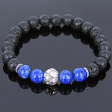 Lava Rock Lapis Tibetan Silver Bracelet Lotus Bead Yoga Mala for Men Women DiyNotion Handmade T082