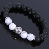 Lava Rock White Howlite Tibetan Silver Bracelet Lotus Bead Yoga Mala for Men Women DiyNotion Handmade T084