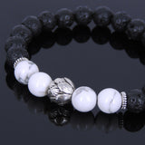 Lava Rock White Howlite Tibetan Silver Bracelet Lotus Bead Yoga Mala for Men Women DiyNotion Handmade T084