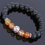 Lava Rock Carnelian Tibetan Silver Bracelet Lotus Bead Yoga Mala for Men Women DiyNotion Handmade T085