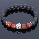 Lava Rock Jasper Stone Tibetan Silver Bracelet Lotus Bead Yoga Mala for Men Women DiyNotion Handmade T083