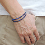 Men's Women 2-Wraps Lapis Sterling Silver Bracelet 925 Bead & Clasp DiyNotion Handmade BR518