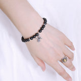 Men's Women Matte Black Onyx Sterling Silver Bracelet 925 Fleur de Lis Pendant Gemstone DiyNotion Handmade BR520