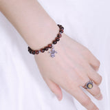 Men's Women Red Tiger Eye Sterling Silver Bracelet 925 Fleur de Lis Pendant Gemstone DiyNotion Handmade BR521