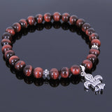 Men's Women Red Tiger Eye Sterling Silver Bracelet 925 Fleur de Lis Pendant Gemstone DiyNotion Handmade BR521