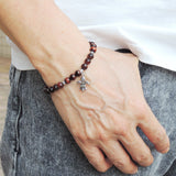 Men's Women Red Tiger Eye Sterling Silver Bracelet 925 Fleur de Lis Pendant Gemstone DiyNotion Handmade BR521