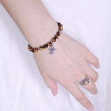 Men's Women Tiger Eye Sterling Silver Bracelet 925 Fleur de Lis Pendant Gemstone DiyNotion Handmade BR522