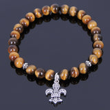 Men's Women Tiger Eye Sterling Silver Bracelet 925 Fleur de Lis Pendant Gemstone DiyNotion Handmade BR522