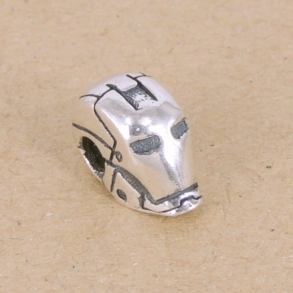 Sterling Silver Ironman Mask Bead Charm 925 Stamp Vintage WSP344  Wholesale: See Discount Coupons in Item Details