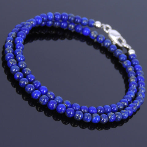 Men's Women 2-Wraps Lapis Sterling Silver Bracelet 925 Bead & Clasp DiyNotion Handmade BR518