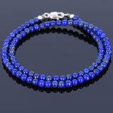 Men's Women 2-Wraps Lapis Sterling Silver Bracelet 925 Bead & Clasp DiyNotion Handmade BR518