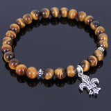 Men's Women Tiger Eye Sterling Silver Bracelet 925 Fleur de Lis Pendant Gemstone DiyNotion Handmade BR522