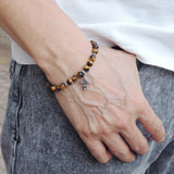 Men's Women Tiger Eye Sterling Silver Bracelet 925 Fleur de Lis Pendant Gemstone DiyNotion Handmade BR522