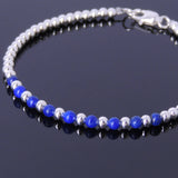 Men's Women Lapis Sterling Silver Anklet Gemstone 925 Beads Clasp DiyNotion Handmade AN023