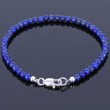 Men's Women Lapis Sterling Silver Anklet Gemstone 925 Beads Clasp DiyNotion Handmade AN024