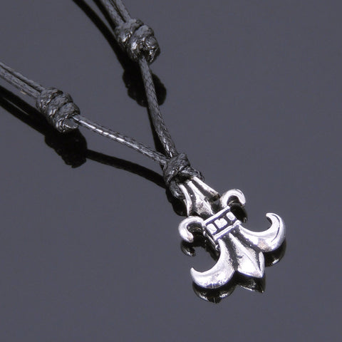 925 Sterling Silver Fleur de Lis Pendant Handmade Adjustable Wax Rope Necklace Men Women DiyNotion NK049