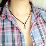 925 Sterling Silver Fleur de Lis Pendant Handmade Adjustable Wax Rope Necklace Men Women DiyNotion NK049