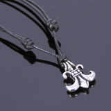 925 Sterling Silver Fleur de Lis Pendant Handmade Adjustable Wax Rope Necklace Men Women DiyNotion NK049