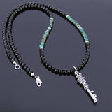 Men's Women Chrysocolla Black Onyx Sterling Silver Necklace Gemstone 925 Key of Crown DiyNoion Handmade NK053