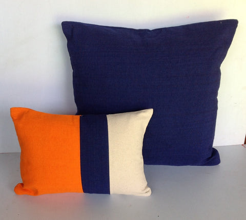 Orange Blue and cream Pillows, Lumbar and Square Pillow covers, Gifts, Home Decor-Set of 2 covers