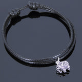 925 Sterling Silver Vintage Elephant Pendant Handmade Adjustable Wax Rope Bracelet Men Women DiyNotion BR524