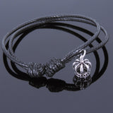 925 Sterling Silver Vintage Crown Pendant Handmade Adjustable Wax Rope Bracelet Men Women DiyNotion BR526