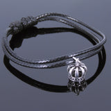 925 Sterling Silver Vintage Crown Pendant Handmade Adjustable Wax Rope Bracelet Men Women DiyNotion BR526