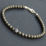 Men's Women Gold Pyrite Sterling Silver Bracelet 925 Cross Bead & Clasp Gemstone DiyNotion Handmade BR528