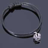 925 Sterling Silver Vintage Crown Pendant Handmade Adjustable Wax Rope Bracelet Men Women DiyNotion BR526
