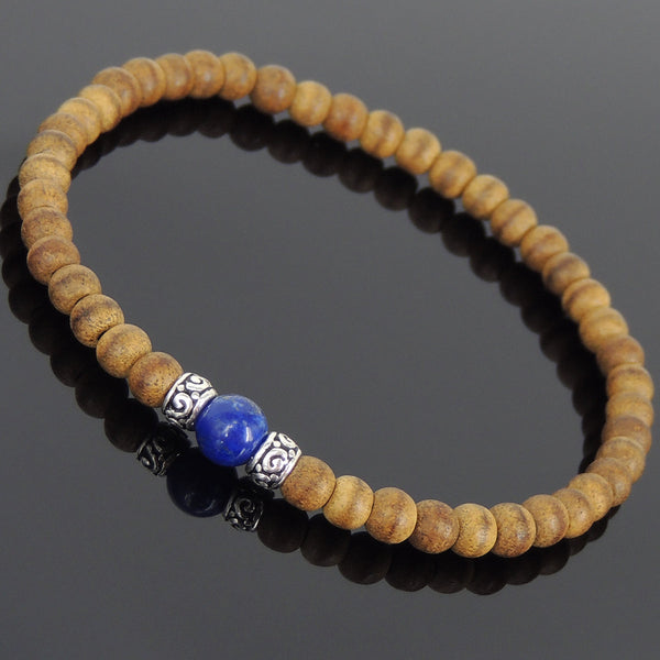 Men's Women Agarwood Lapis Sterling Silver Bracelet 925 Spacers Yoga Mala DiyNotion Handmade BR213