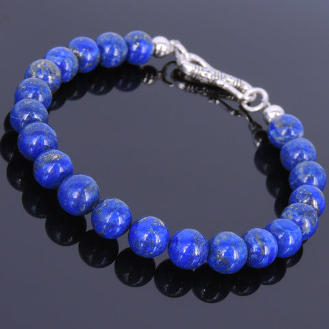 Men's Women Lapis 925 Sterling Silver Bracelet Beads & Clasp DiyNotion Handmade BR530