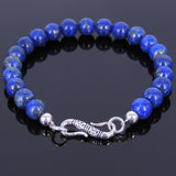 Men's Women Lapis 925 Sterling Silver Bracelet Beads & Clasp DiyNotion Handmade BR530