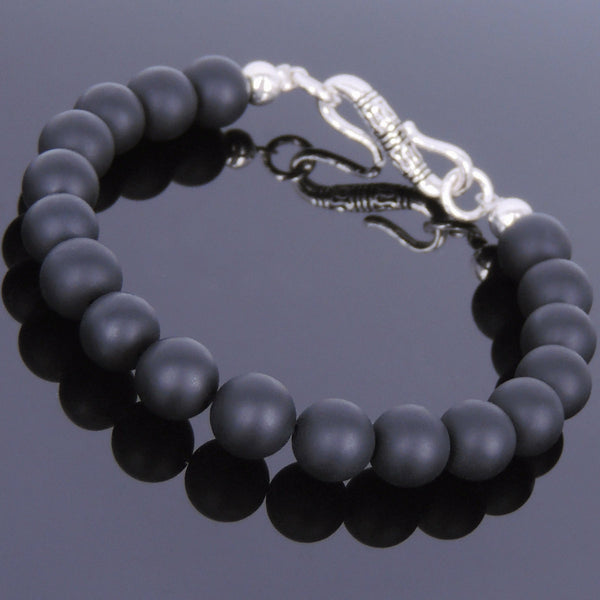 Men's Women Matte Black Onyx 925 Sterling Silver Bracelet Beads & Clasp DiyNotion Handmade BR531